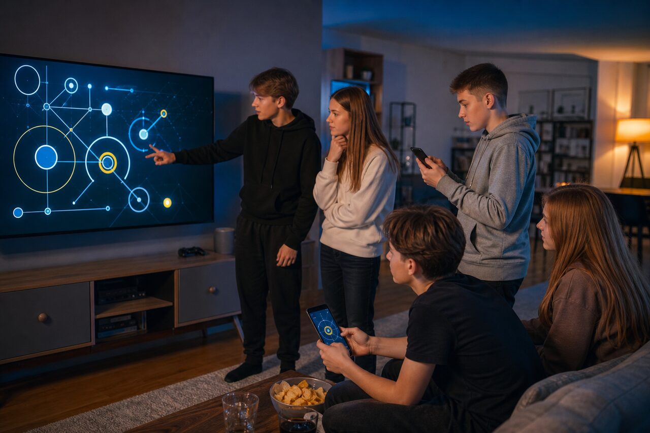 Подростки играют в веб-квест с телефонов
